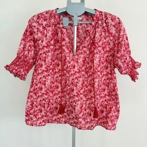 Hyacinth House Red Floral Tassel Blouse - Size L